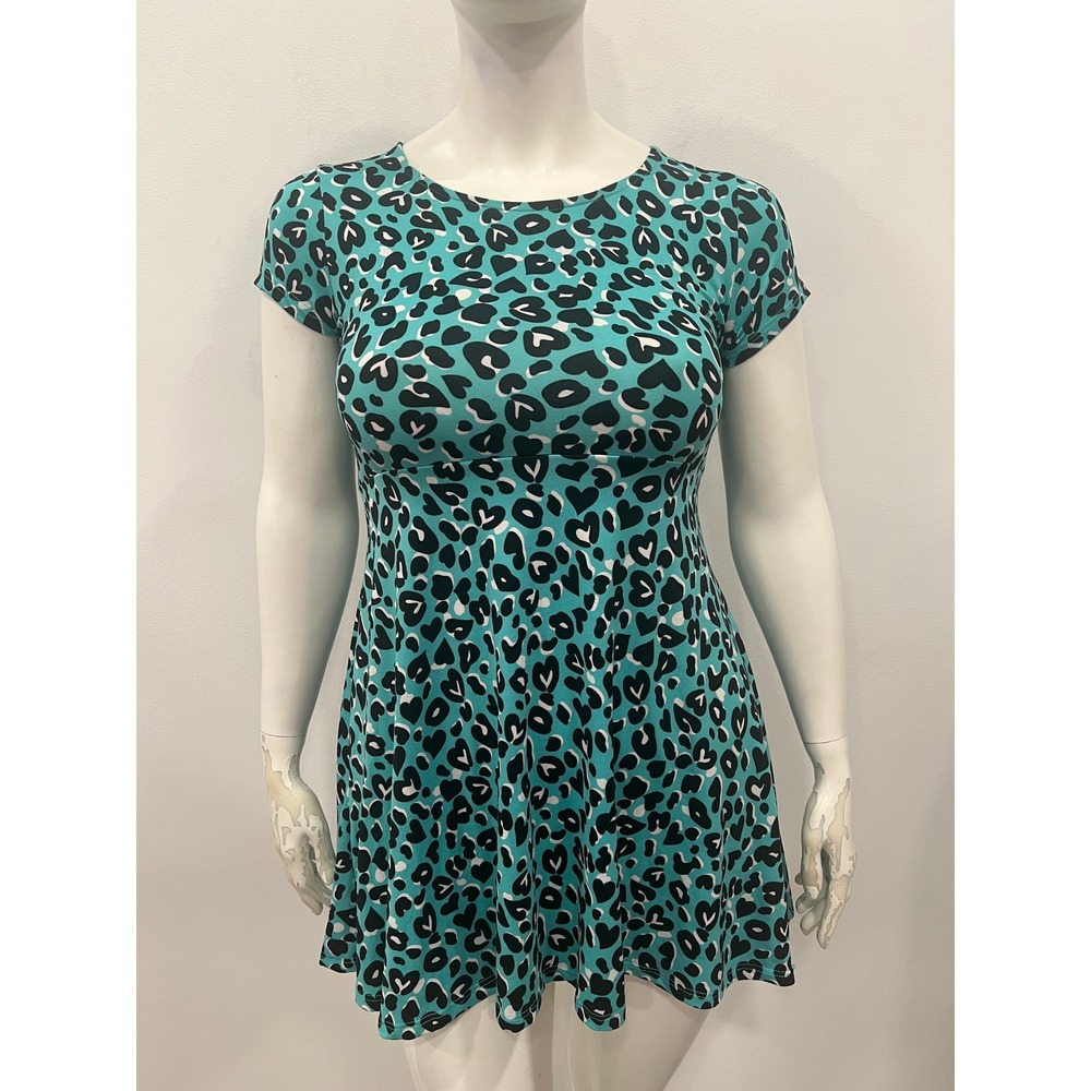 City Streets Girls Dress Teal Black Heart Leopard Print Fit & Flare Dress Large